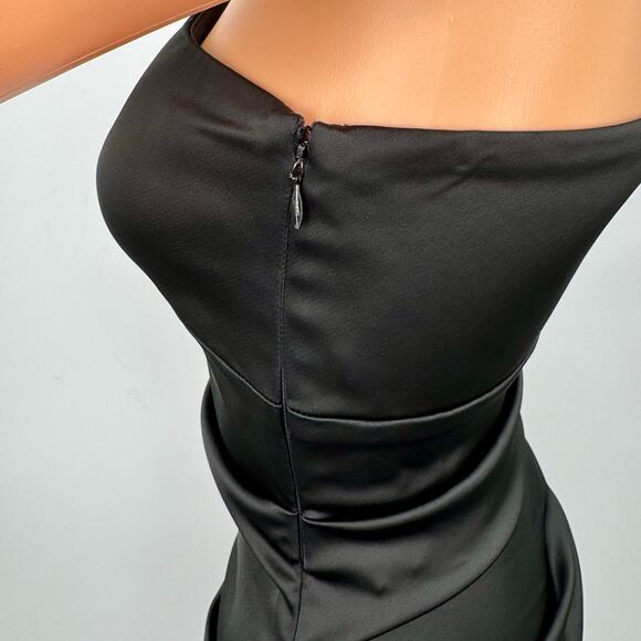 Cache Black Satin One Shoulder Ruched Cocktail Dress Size 4 Bow Accent Y2K Glam - Picture 11 of 16